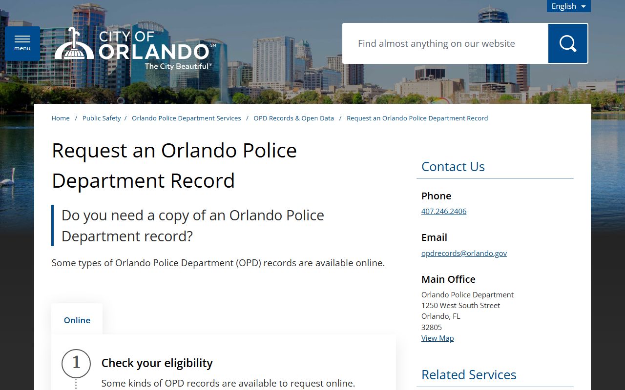 Orlando Police Department records request page for Orlando busted mugshots