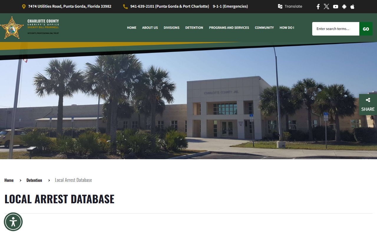 Charlotte County Sheriff local arrest database for busted mugshots