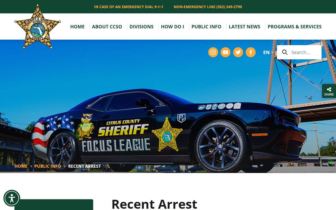 Citrus County Sheriff recent arrests page showing busted mugshots