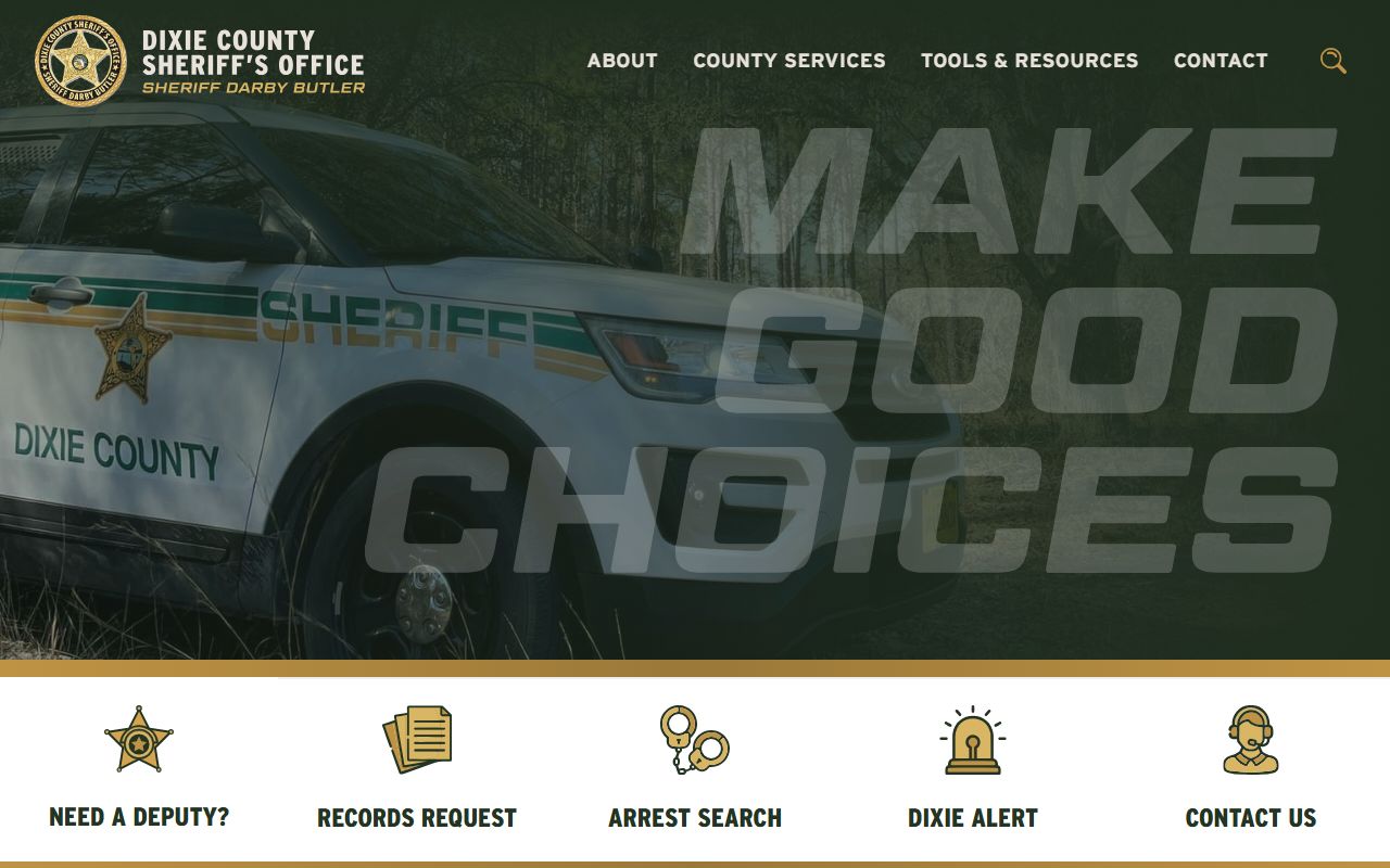 Dixie County Sheriff website for busted mugshots and booking records