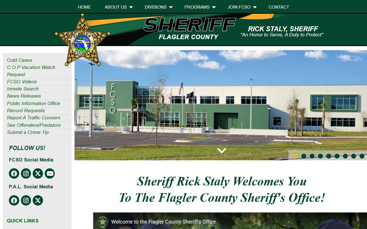 Flagler County Sheriff website for busted mugshots and booking records