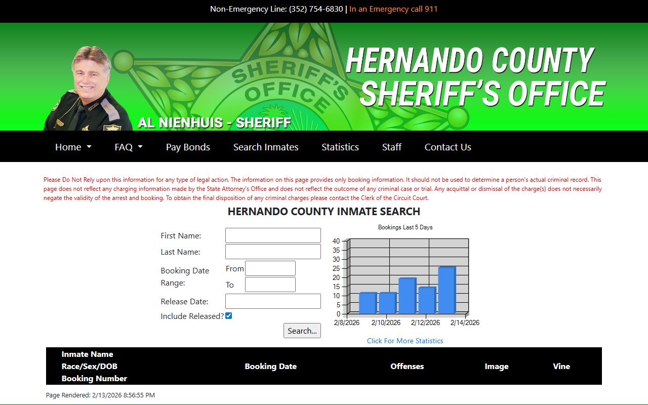 Hernando County Sheriff jail search application for busted mugshots