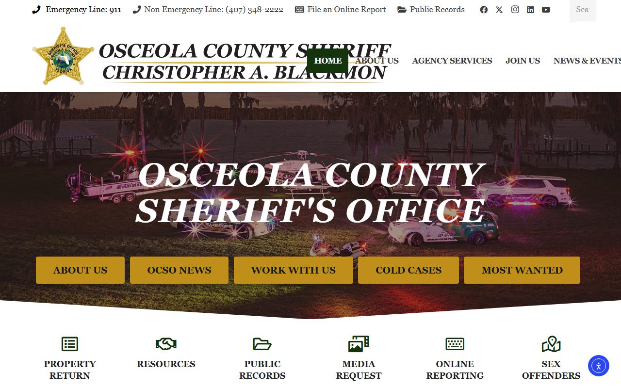 Osceola County Sheriff website for busted mugshots and inmate search