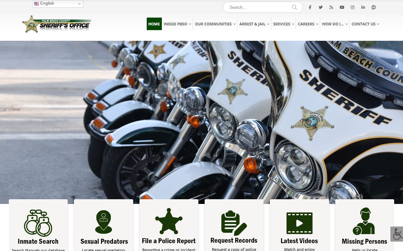 Palm Beach County Sheriff website with booking blotter for busted mugshots
