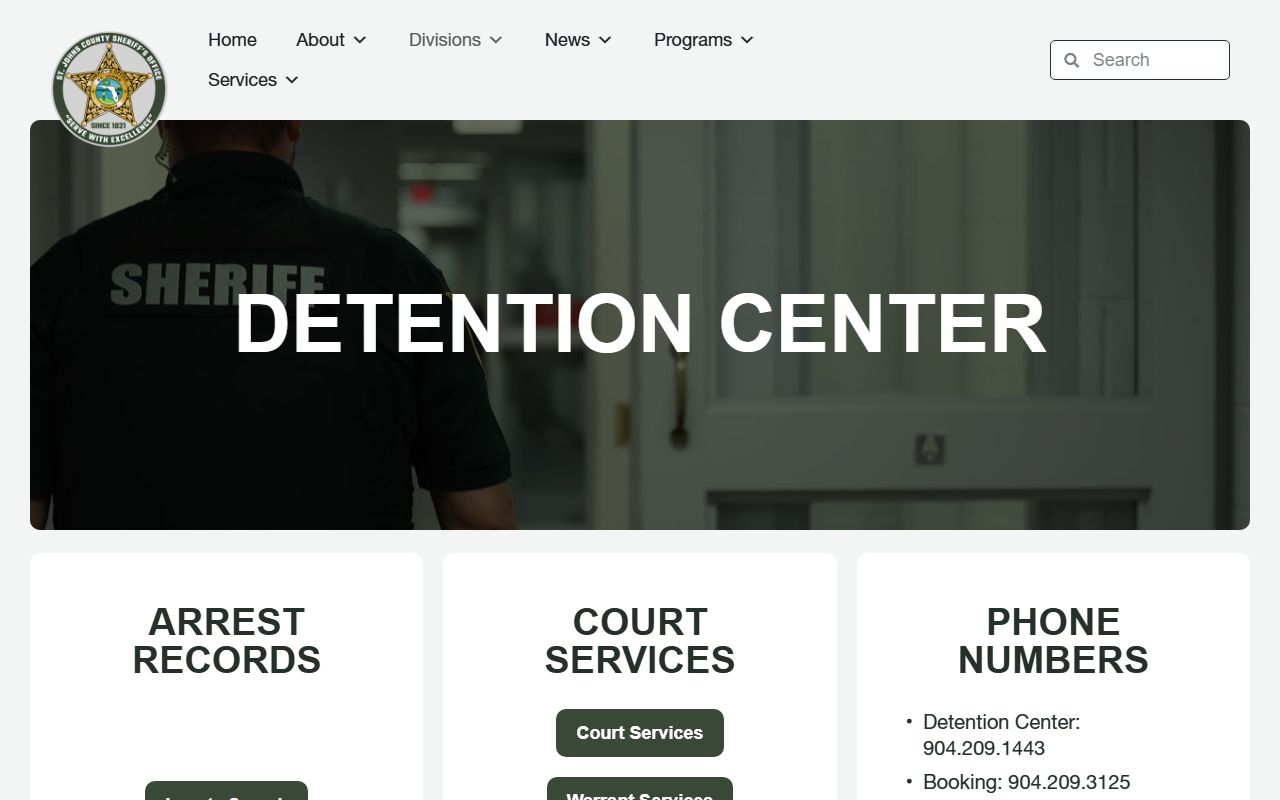 St. Johns County Sheriff inmate search portal for busted mugshots