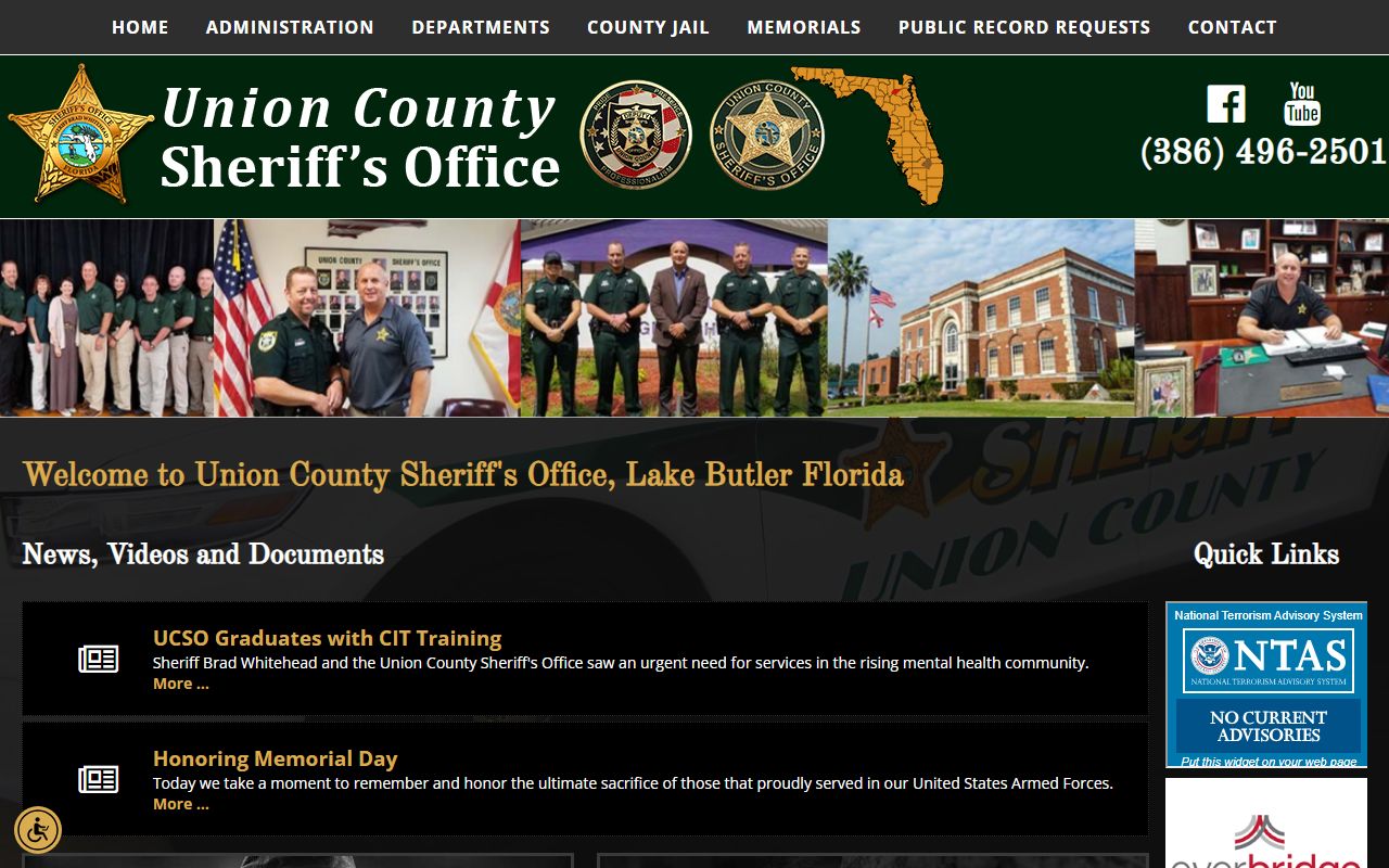 Union County Sheriff's Office website for busted mugshots information