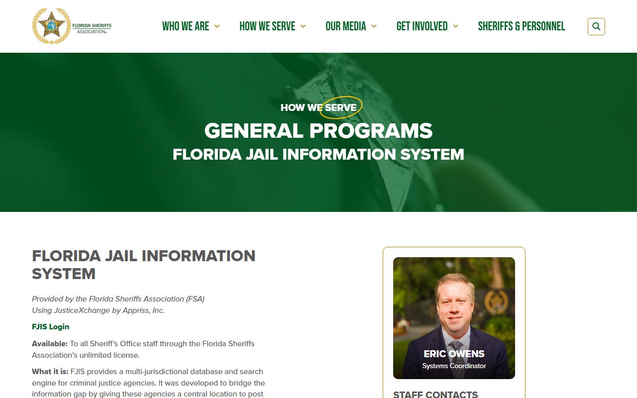 Florida Sheriffs Association Jail Information System for searching Florida busted mugshots