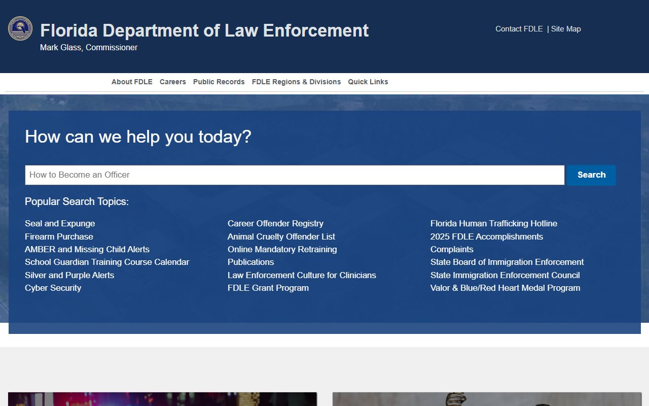 Florida Department of Law Enforcement website for arrest record searches