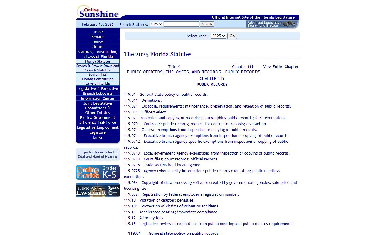Florida Statutes Chapter 119 public records law governing mugshot access